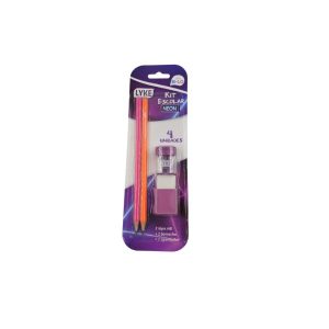 Kit Escolar Neon  C/borracha/apontador + 02 Lapis